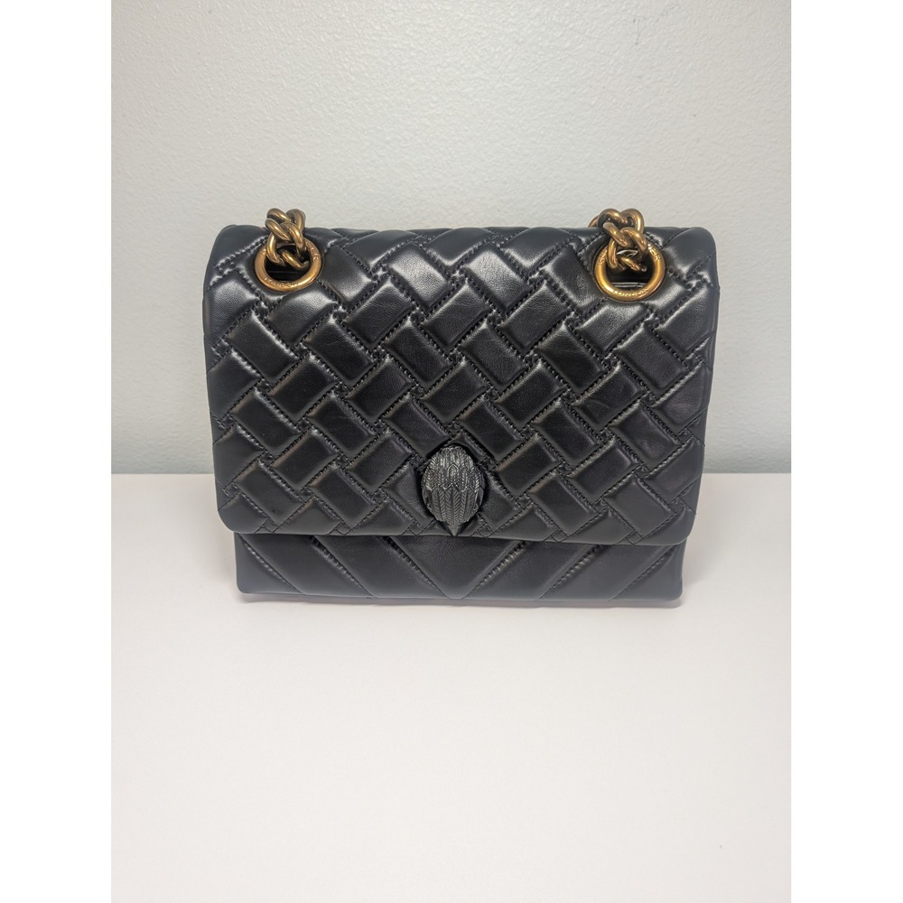 Kurt Geiger London Kensington Black Woven Leather Eagle Head Shoulder Bag